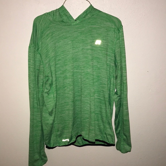 Green Men’s Long Sleeve Russell Hooded Tee - Picture 1 of 2